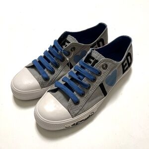 NWOB ED HARDY Low Top Sneakers Size 9 Gray Skull Heart Banzai Lace-Up 2000's